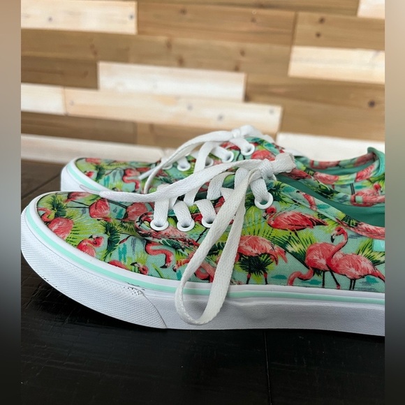 Vans Off The Wall Sneakers Womens Size 7 Green Tropical Flamingo Lace Up Shoes - Picture 4 of 10